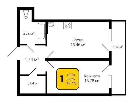 1-комнатная квартира: Воронеж, улица Гаршина, 25к1 (42.77 м) - Фото 0