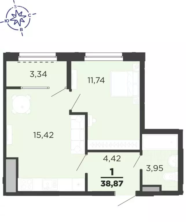 1-комнатная квартира: Рязань, улица Александра Полина, 3 (38.87 м) - Фото 0