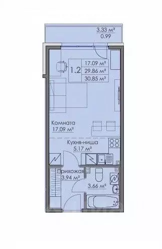 Студия Ленинградская область, Выборг проезд Рельефный, 4 (30.85 м) - Фото 1