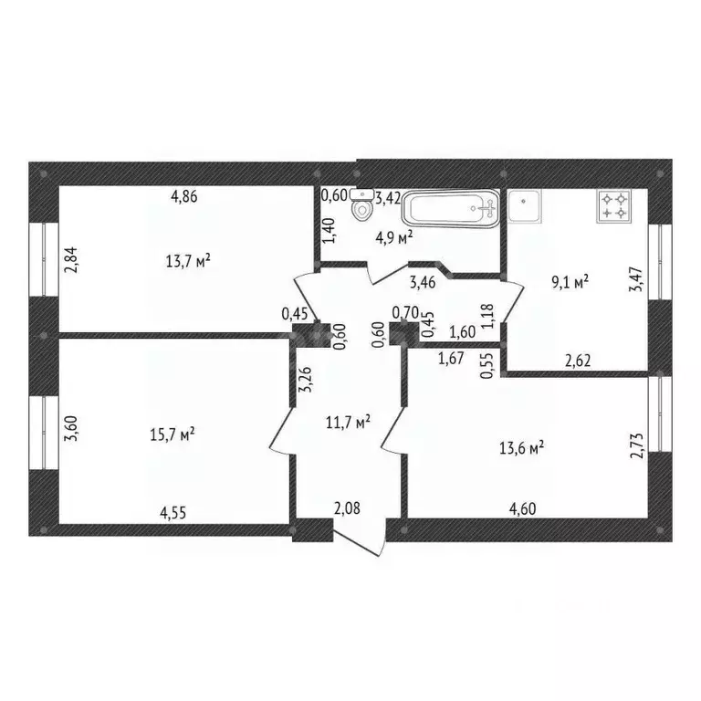 3-к кв. Башкортостан, Уфа ул. Подвойского, 21 (68.7 м) - Фото 2