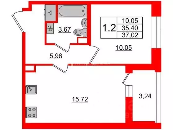 1-к кв. Санкт-Петербург Парашютная ул., 71к2 (35.1 м) - Фото 1