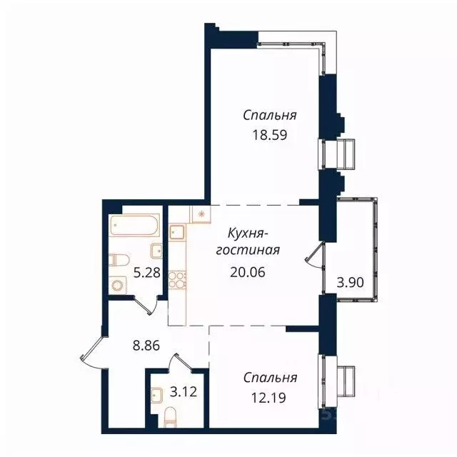 2-к кв. Иркутская область, Иркутск Байкальская ул., 246Б (72.0 м) - Фото 1
