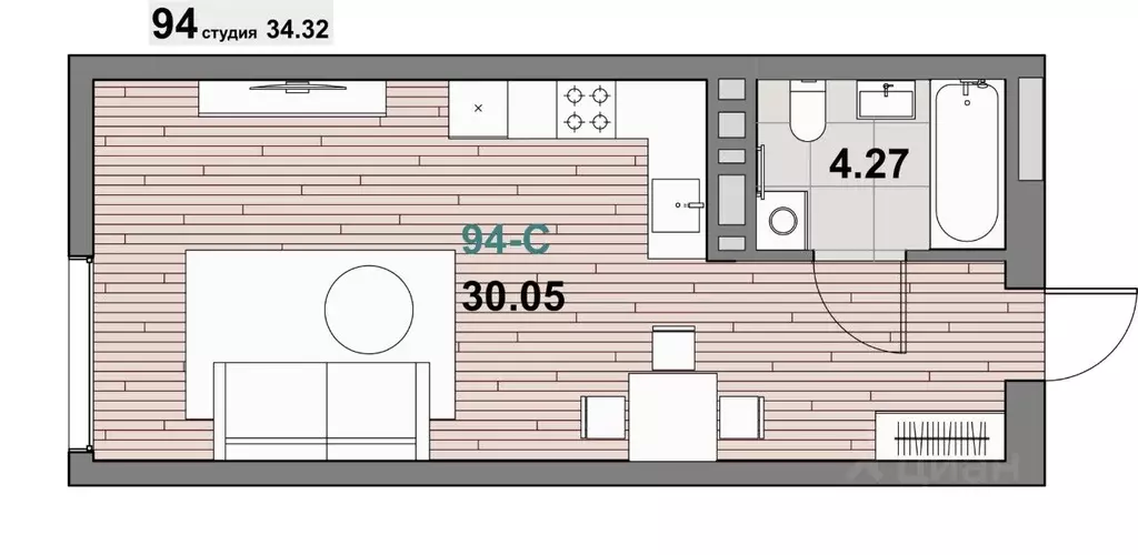 1-к кв. Калининградская область, Зеленоградск ул. Гагарина (34.32 м) - Фото 1
