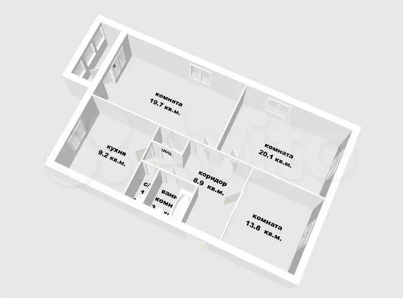 3-к. квартира, 77,3 м, 3/4 эт. - Фото 0