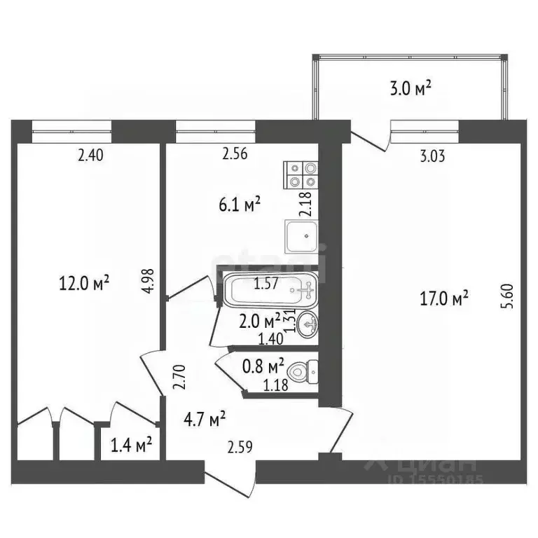 2-к кв. Самарская область, Самара Чернореченская ул., 33 (44.0 м) - Фото 1