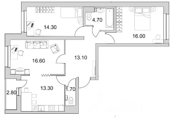 2-к кв. Санкт-Петербург ул. Руднева, 18 (78.7 м) - Фото 1