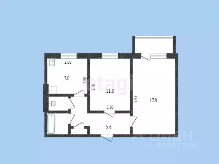 2-к кв. Карачаево-Черкесия, Черкесск Октябрьская ул., 336 (48.4 м) - Фото 1