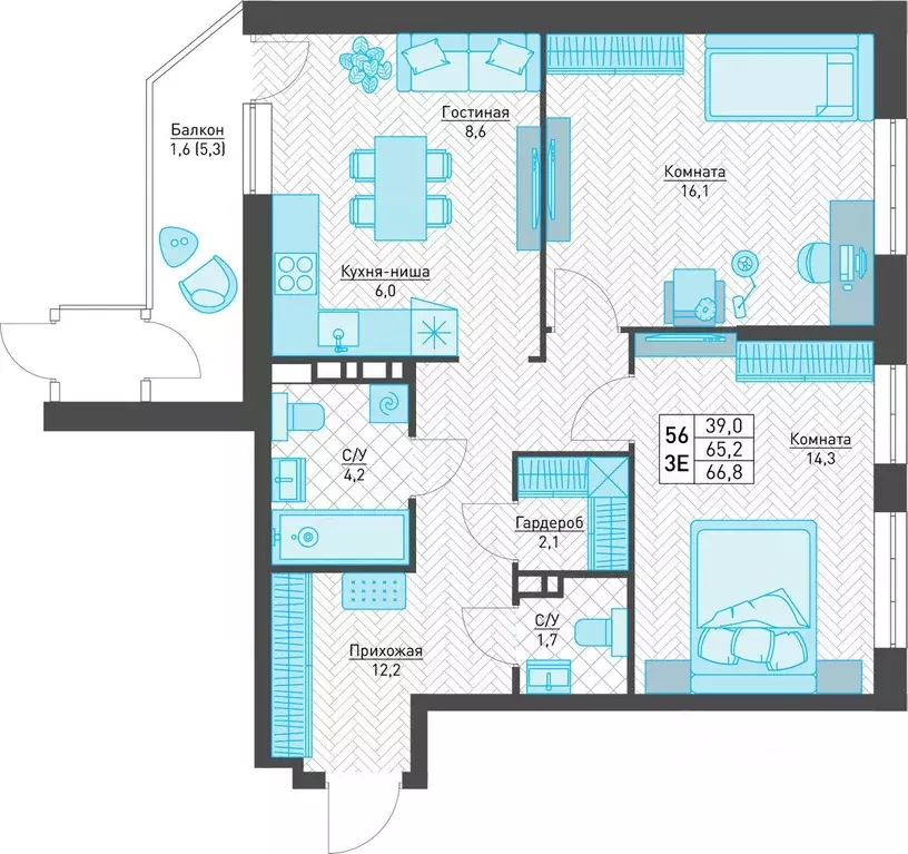 3-к кв. Пермский край, Пермь ул. Архитектора Свиязева, 48А (66.8 м) - Фото 1