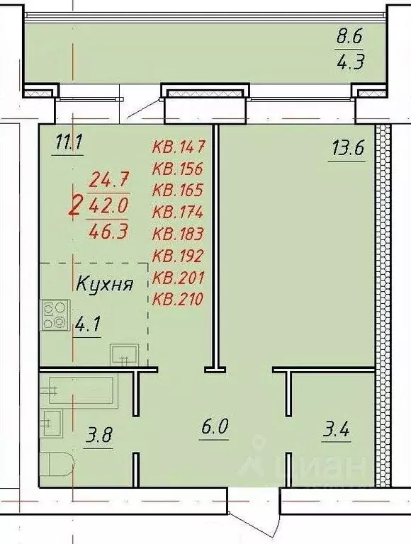 2-к кв. Алтайский край, Новоалтайск Индустриальная ул., 18 (46.3 м) - Фото 0