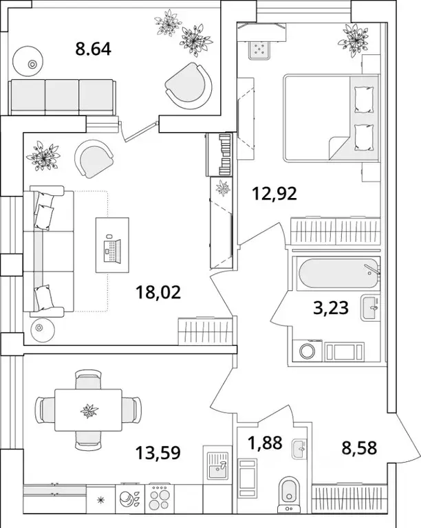 2-к кв. Санкт-Петербург Кубинская ул., 82к3с1 (62.8 м) - Фото 0