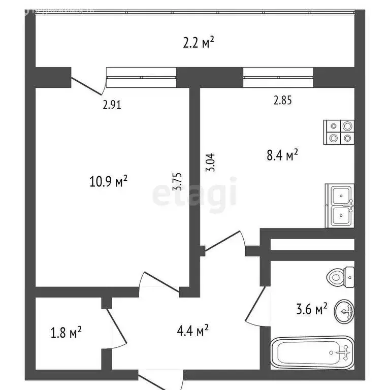 1-комнатная квартира: Круглое Поле, улица Гагарина, 5 (29 м) - Фото 0