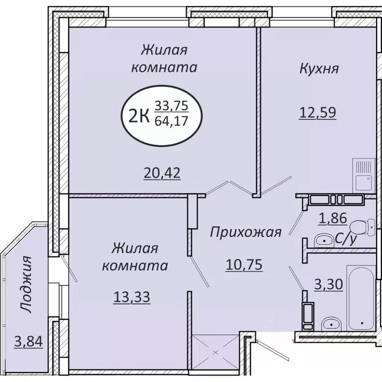 2-к кв. Новосибирская область, Новосибирск  (64.17 м) - Фото 0