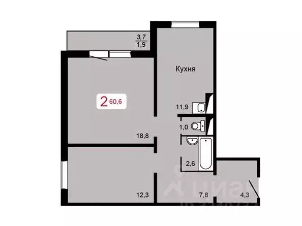 2-к кв. Красноярский край, Красноярск Аральская ул., 57 (60.6 м) - Фото 1