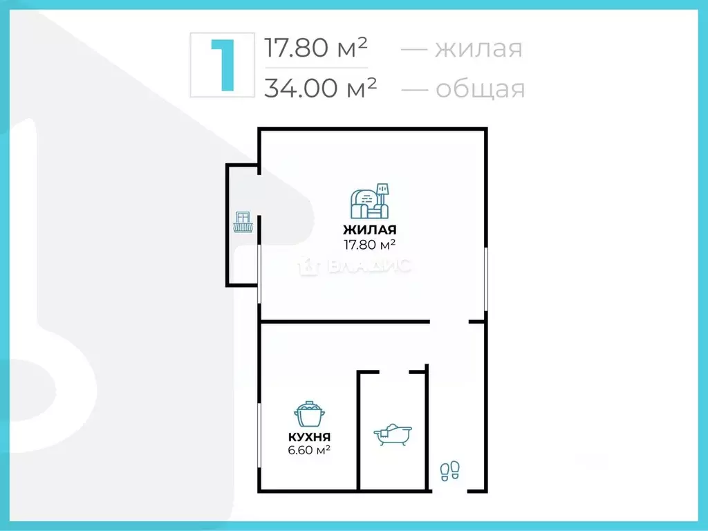 1-к кв. Волгоградская область, Волгоград ул. Тимирязева, 42А (34.0 м) - Фото 1