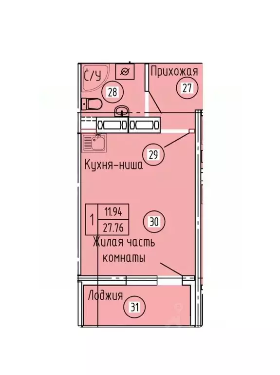 Студия Оренбургская область, Оренбург ул. Рощина, 3 (25.51 м) - Фото 1