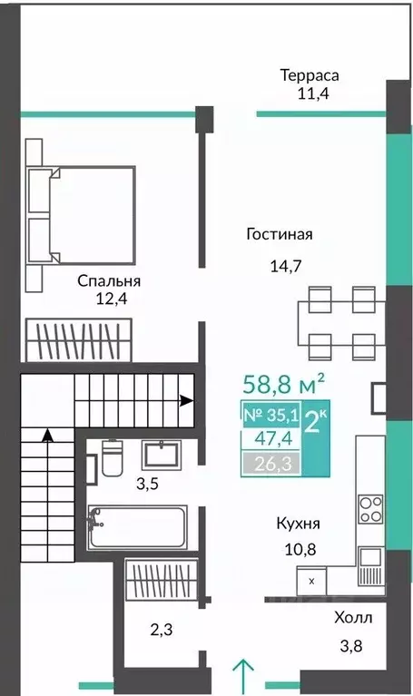 2-к кв. Крым, Алушта городской округ, с. Виноградное  (58.9 м) - Фото 0