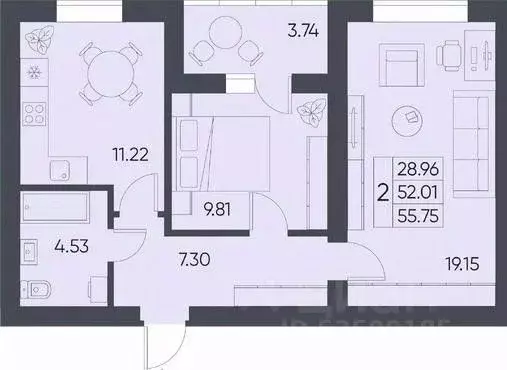 2-к кв. Саратовская область, Татищево рп  (55.75 м) - Фото 0