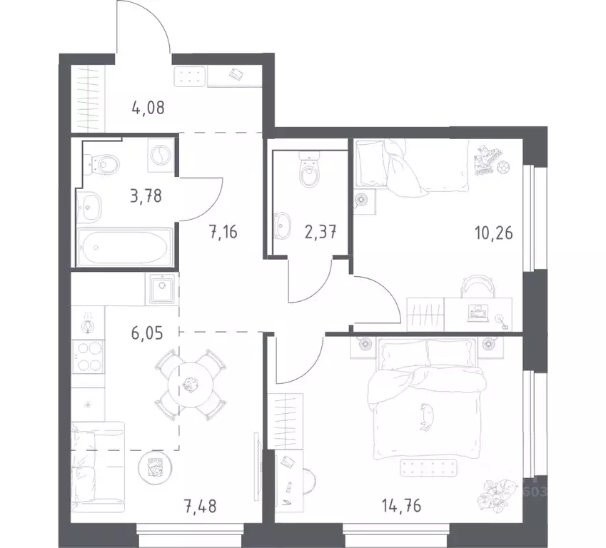 2-к кв. Приморский край, Владивосток ул. Нейбута (55.94 м) - Фото 1