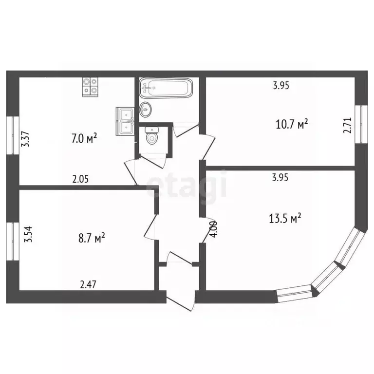 3-к кв. Москва Басманный туп., 10/12 (52.5 м) - Фото 2