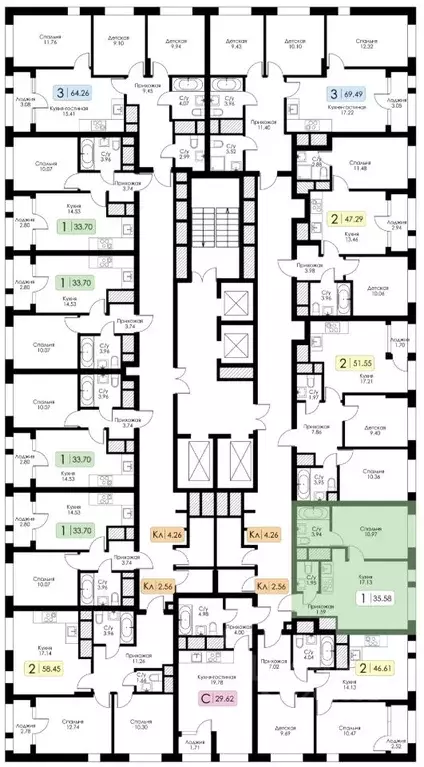 1-к кв. Тульская область, Тула Один жилой комплекс (35.58 м) - Фото 2