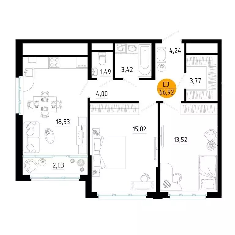 2-комнатная квартира: Рязань, Московское шоссе, 2 (66.92 м) - Фото 0