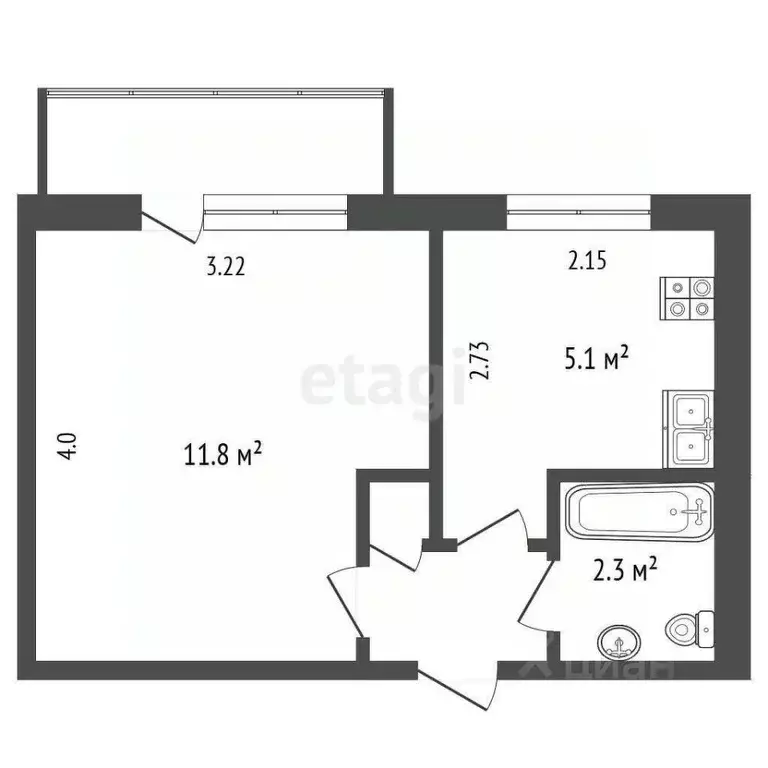 1-к кв. Крым, Симферополь ул. Русская (21.2 м) - Фото 2
