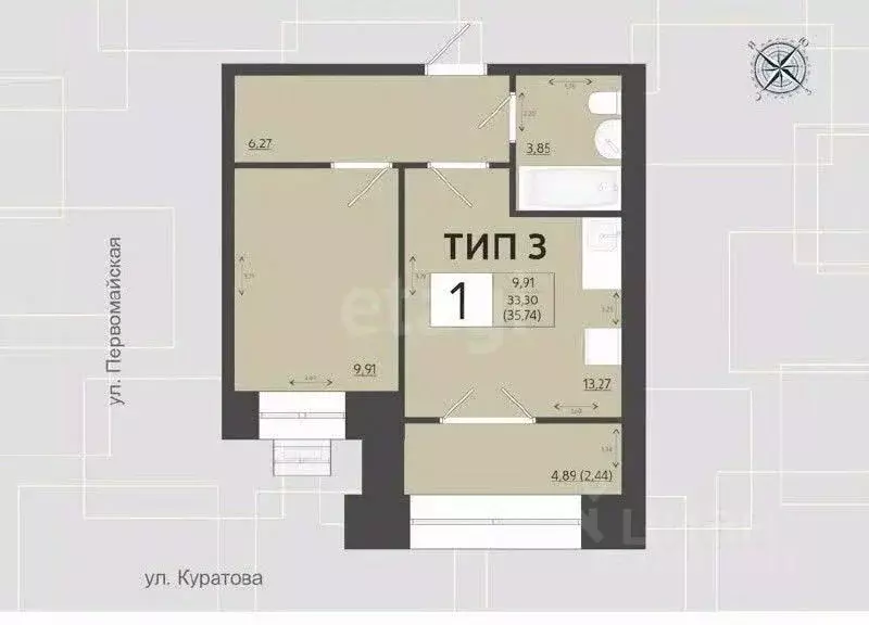 1-к кв. Коми, Сыктывкар ул. Куратова, 65 (35.75 м) - Фото 1