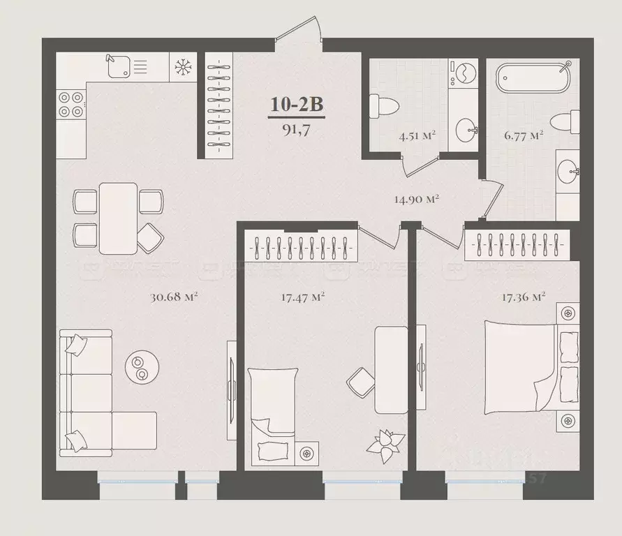 2-к кв. Татарстан, Казань ул. Бутлерова, 16к2 (91.7 м) - Фото 1