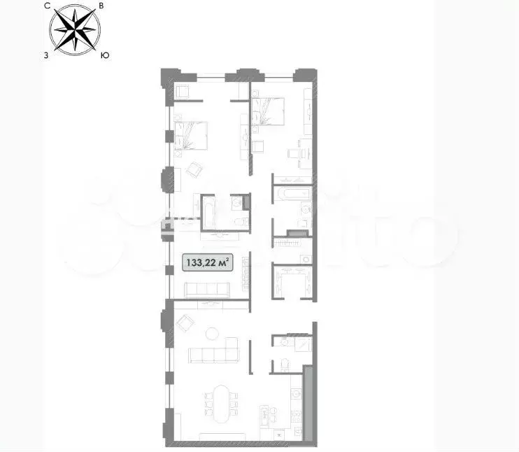 3-к. квартира, 133 м, 1/3 эт. - Фото 1