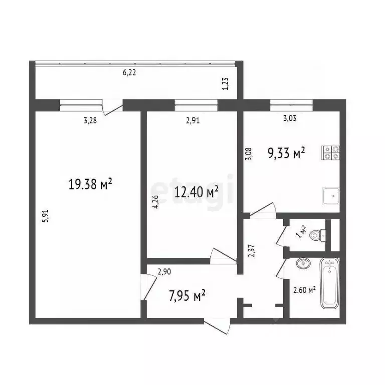 2-к кв. Ульяновская область, Ульяновск проезд Полбина, 1 (53.2 м) - Фото 2