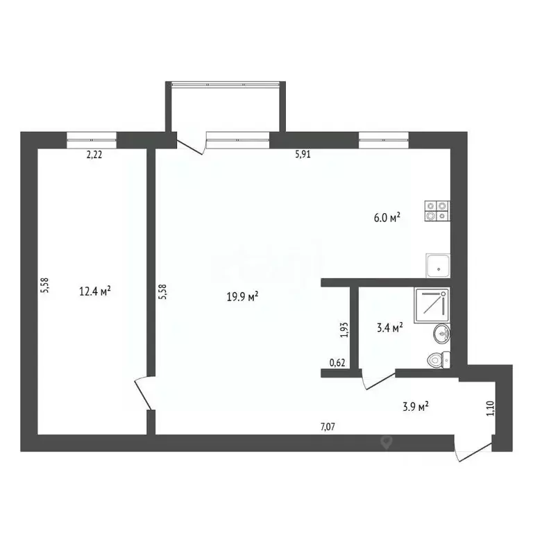 2-к кв. Амурская область, Благовещенск ул. Шевченко, 33 (46.2 м) - Фото 1