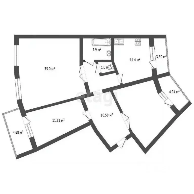 3-к кв. Калужская область, Калуга ул. Билибина, 11 (113.0 м) - Фото 1