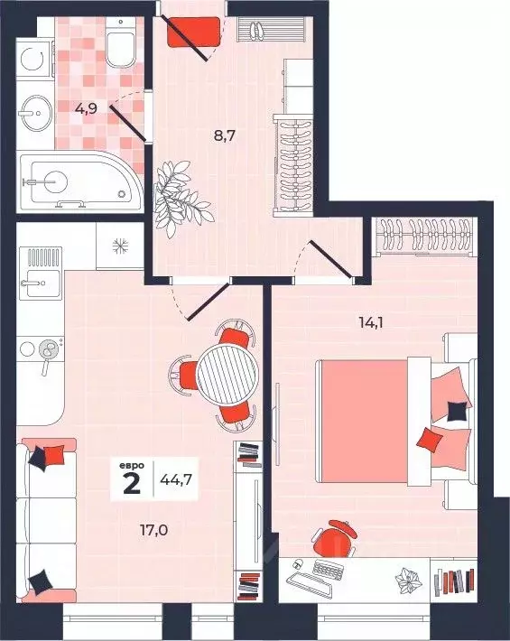 2-к кв. Тульская область, Тула ул. Академика Насоновой, 1А (44.7 м) - Фото 1