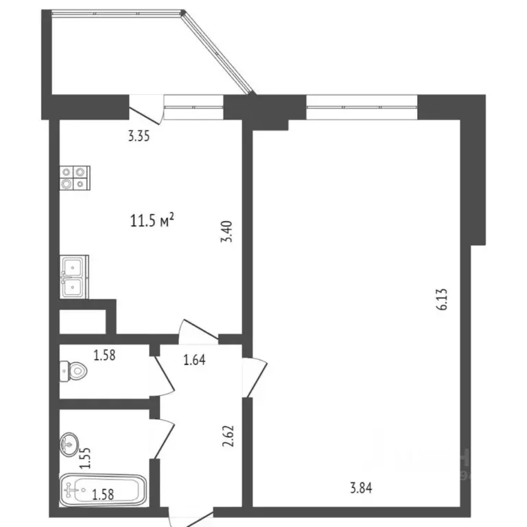 1-к кв. Тюменская область, Тюмень ул. Обдорская, 5 (35.9 м) - Фото 2