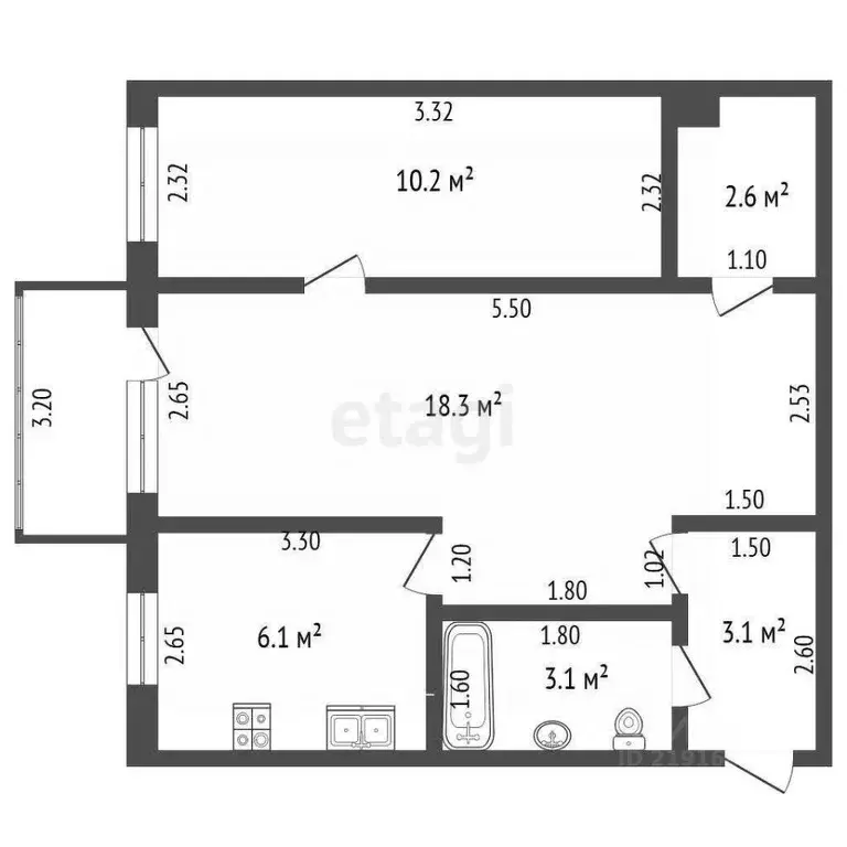 2-к кв. Калининградская область, Калининград ул. Пугачева, 5 (42.8 м) - Фото 2