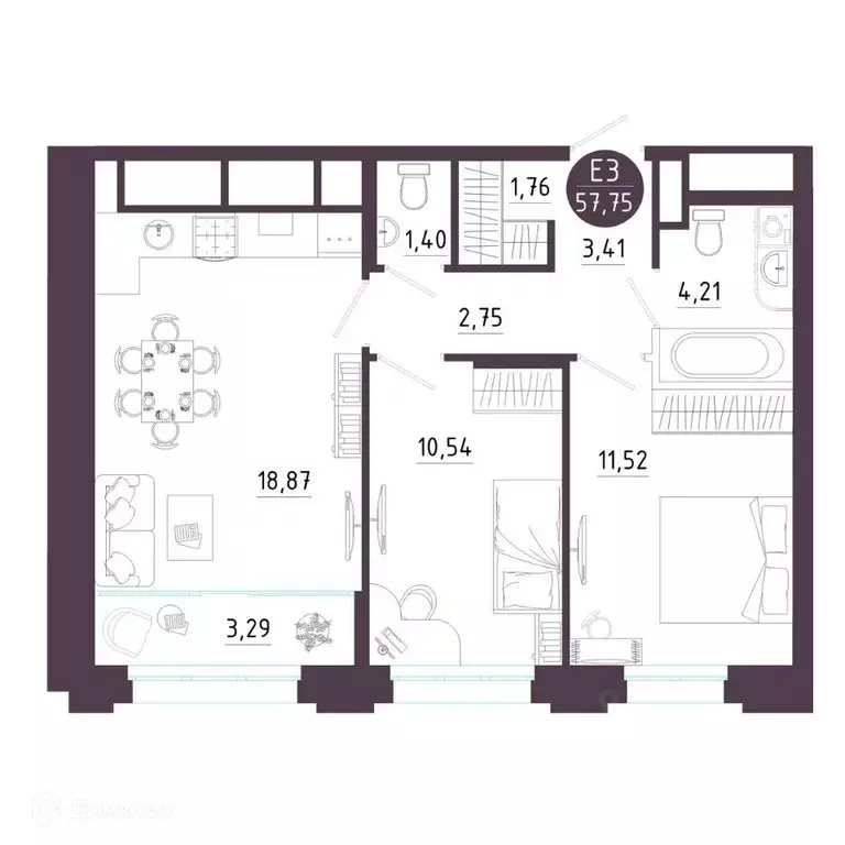 2-к кв. Рязанская область, Рязань Московское ш. (57.75 м) - Фото 1