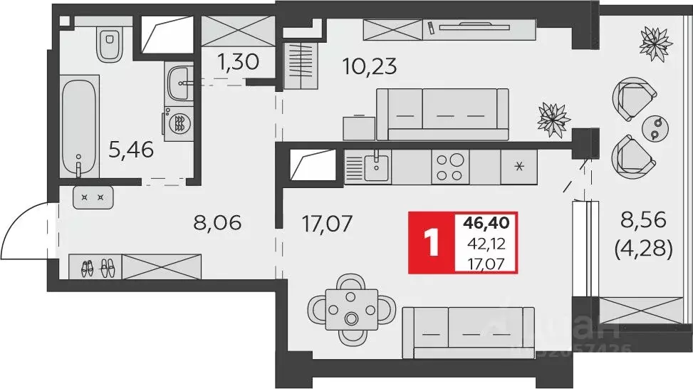 1-к кв. Ростовская область, Батайск ул. Воровского, 53 (46.4 м) - Фото 1