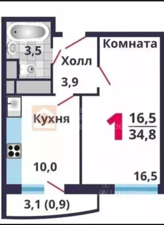 1-к кв. Московская область, Лобня ул. Колычева, 7 (34.0 м) - Фото 1