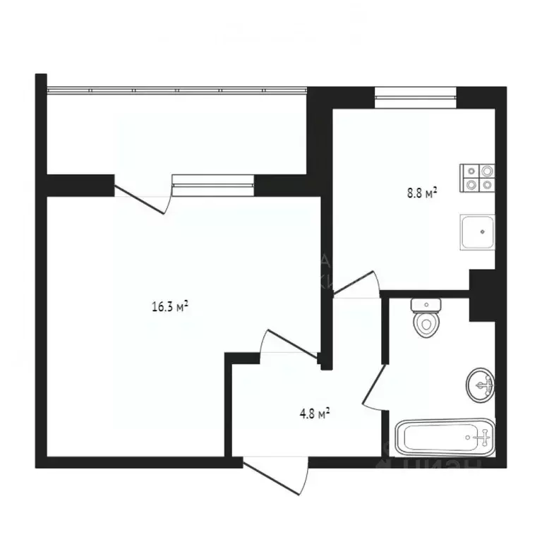 1-к кв. Тюменская область, Тюмень Солнечный проезд, 22 (34.1 м) - Фото 2