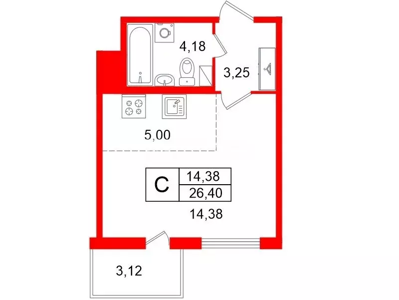 Квартира-студия: городской посёлок Янино-1, Ясная улица, 20к5 (26.4 м) - Фото 1