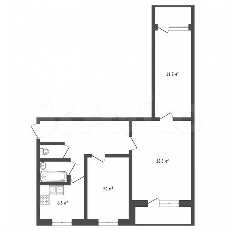 3-к. квартира, 57,4 м, 4/9 эт. - Фото 0