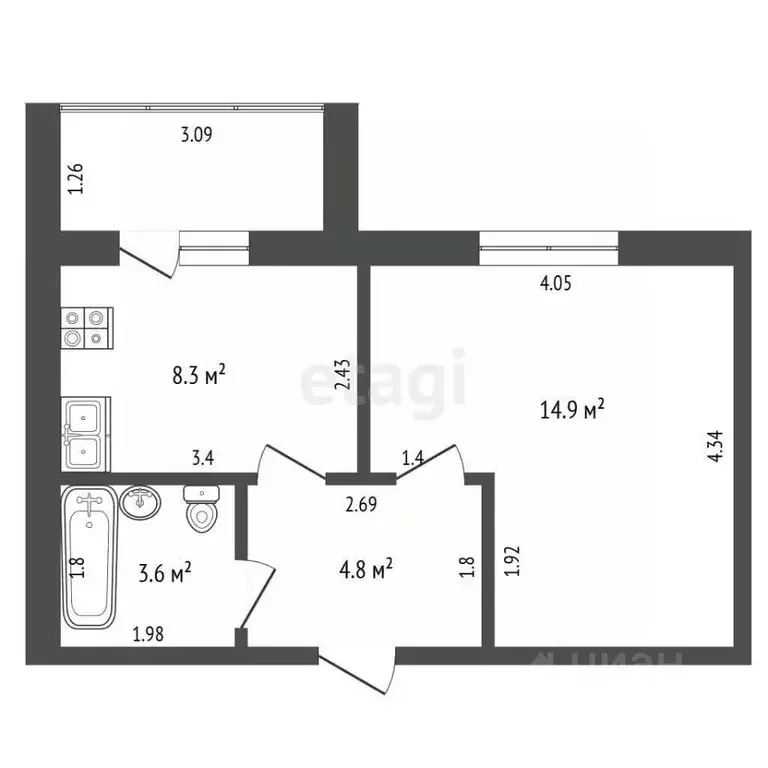 1-к кв. Марий Эл, Медведевский район, Знаменское с/пос, пос. ... - Фото 2