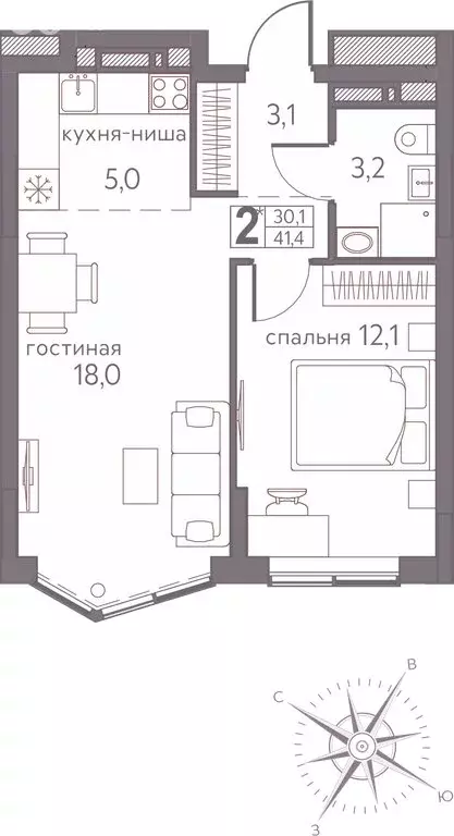 2-комнатная квартира: Пермь, Серебристая улица, 3А (41.4 м) - Фото 0