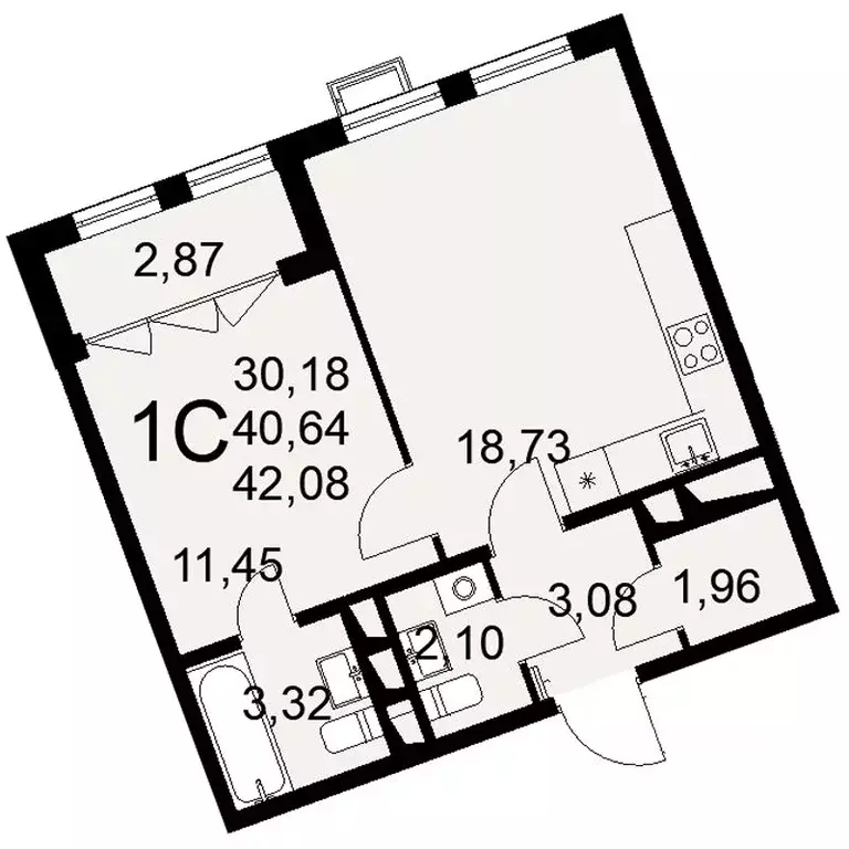 1-к кв. Тульская область, Тула ул. Федора Смирнова, 2 (42.08 м) - Фото 2