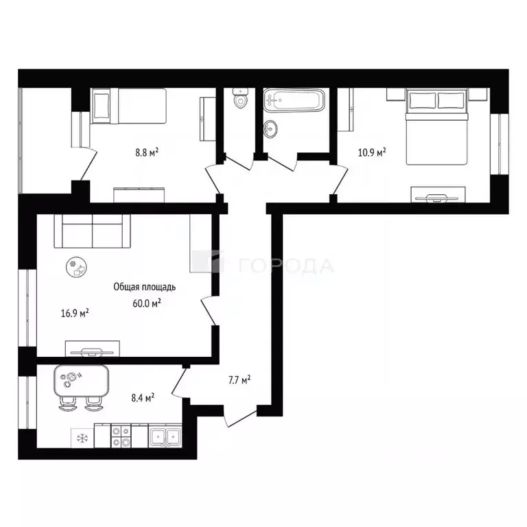 3-к кв. Новосибирская область, Новосибирск ул. Молодости, 46 (60.0 м) - Фото 1