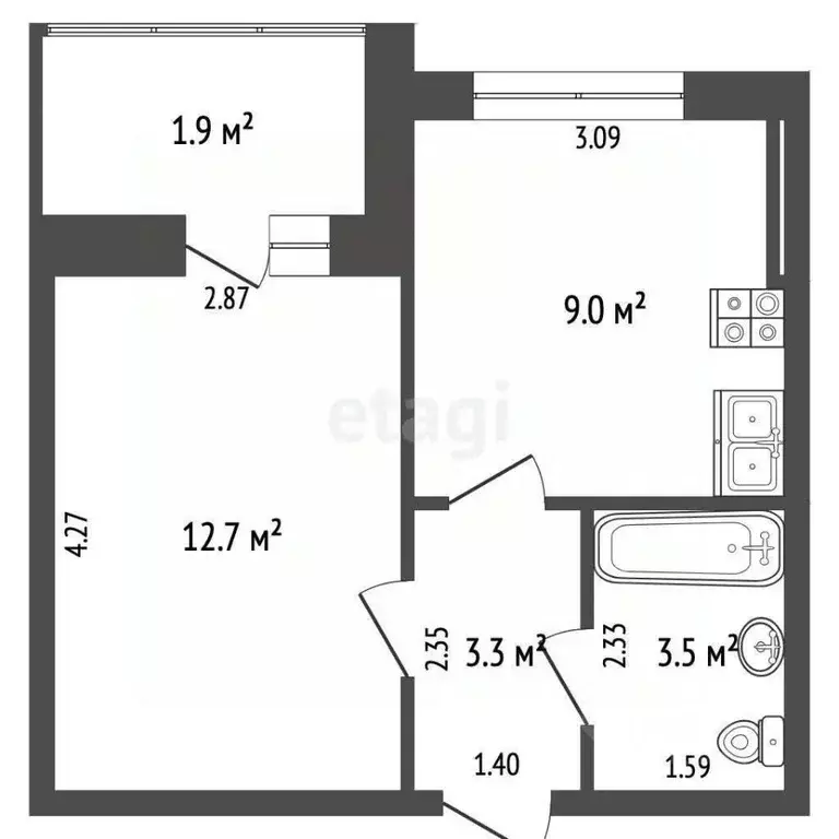 1-к кв. Калининградская область, Калининград ул. Николая Карамзина, 46 ... - Фото 2