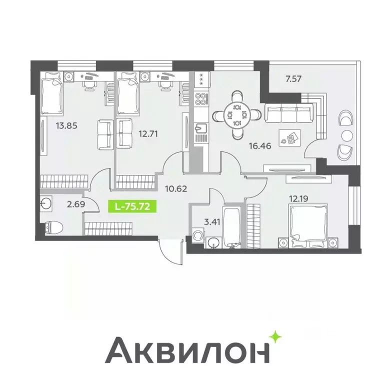 3-к кв. санкт-петербург пос. шушары, (75.72 м) - Фото 0