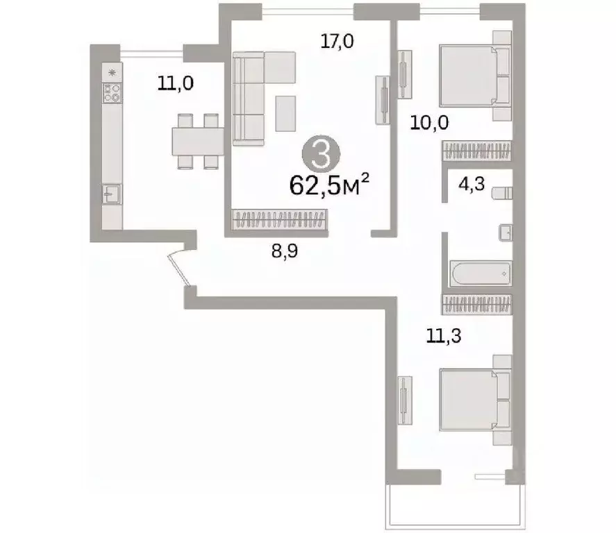 3-к кв. Омская область, Омск ул. Дмитриева, 1/7 (62.5 м) - Фото 0