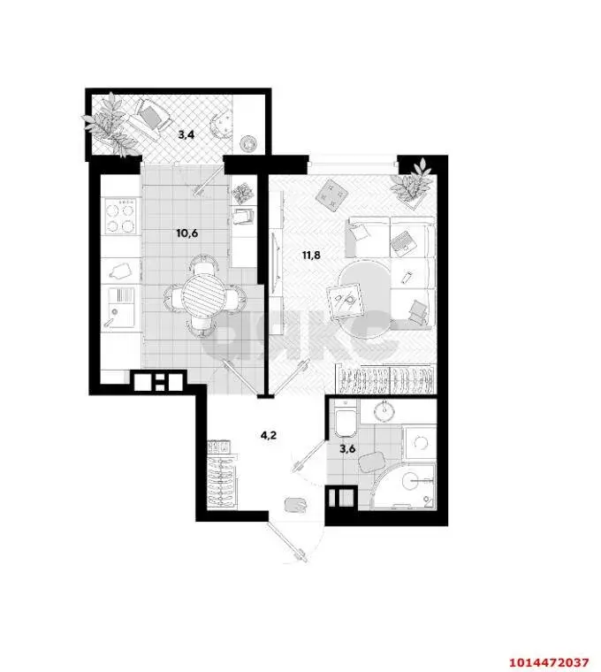 1-комнатная квартира: Краснодар, улица Героя Пешкова, 14к5 (33.8 м) - Фото 0