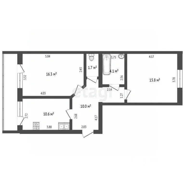 2-к кв. Архангельская область, Котлас ул. Гагарина, 45 (59.0 м) - Фото 1